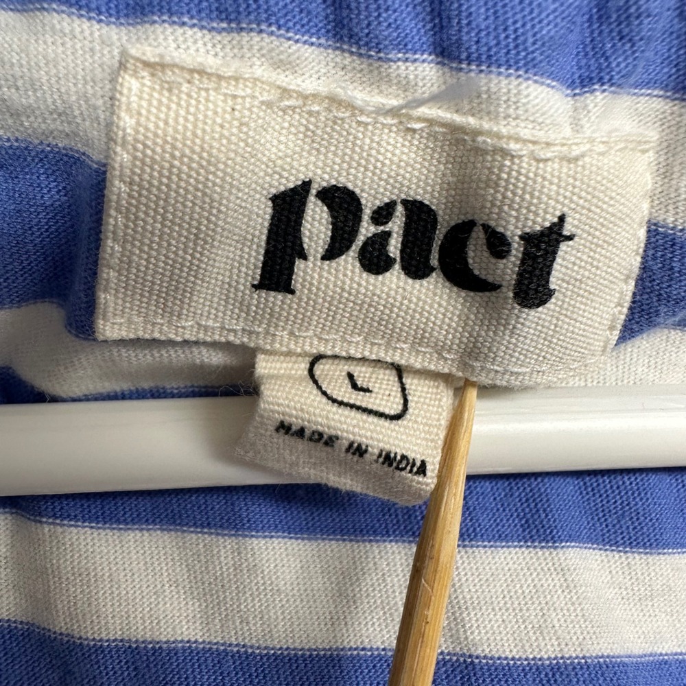 Pact Soft Spin Tank Top Women L Blue White Striped Organic Cotton V-Neck - Picture 2 of 7